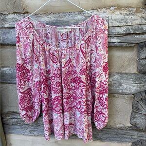 Penelope Rose Women's Peasant Style Pink Paisley Top Size XL